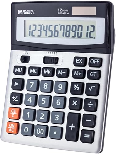M&G Calculadora de escritorio de 12 dígitos, calculadora de pantalla LCD extragrande, energía solar dual y batería, batería incluida, calculadora de
