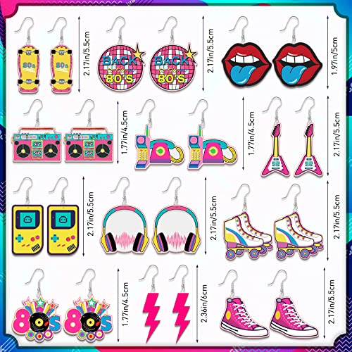 12 Pairs 80s Retro Earrings 1980s Neon Earrings for Women 80s Costume Earrings Pendant Acrylic Drop Dangle Retro Jewelry Accessories for Women Ladies Gift2