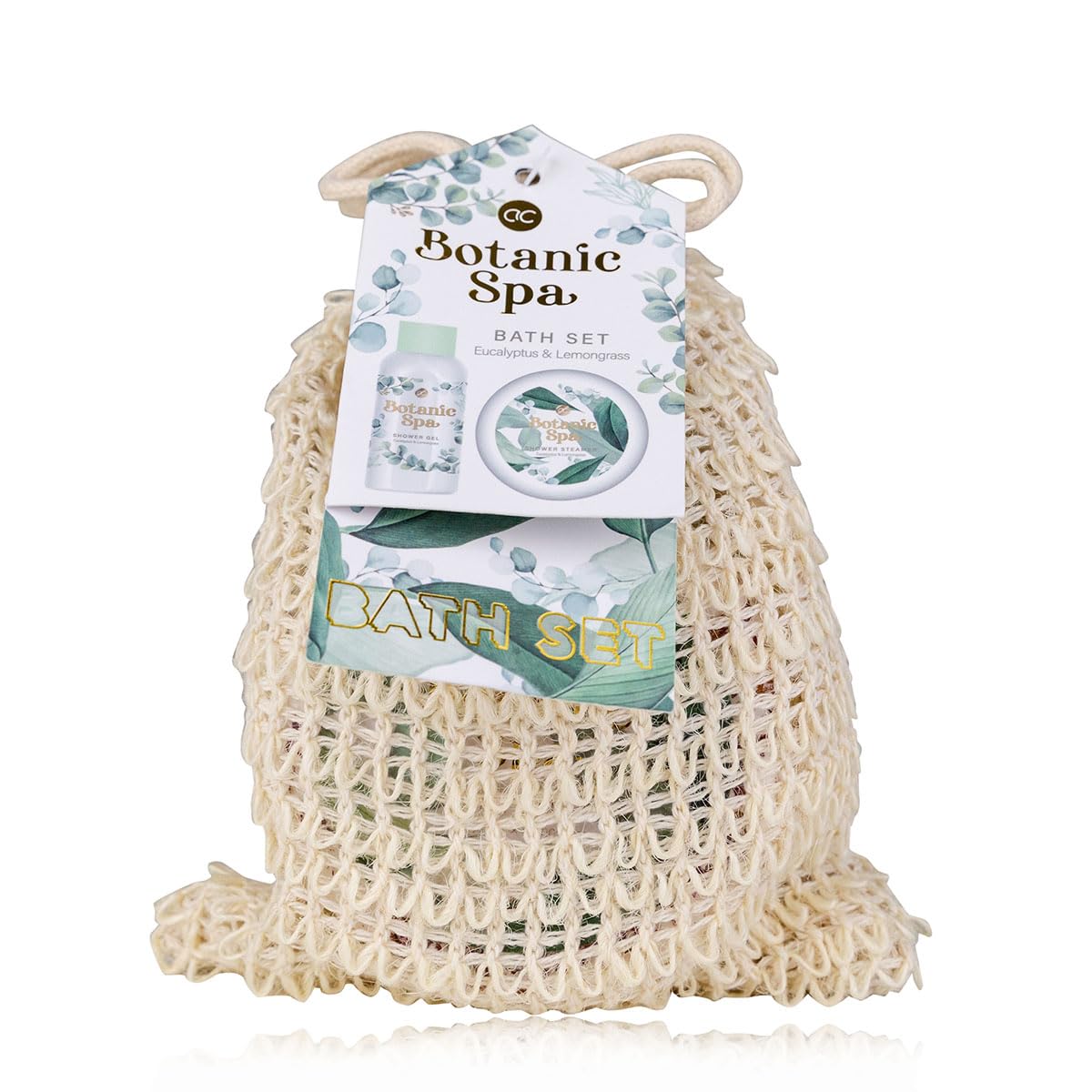 Accentra Badeset BOTANIC SPA in Sisalbeutel für Frauen, 100ml Duschgel & 100g Duschbombe, Duft Eucalyptus & Lemongrass, Wellness Geschenkset für Entspannung, Geburtstag & Muttertag