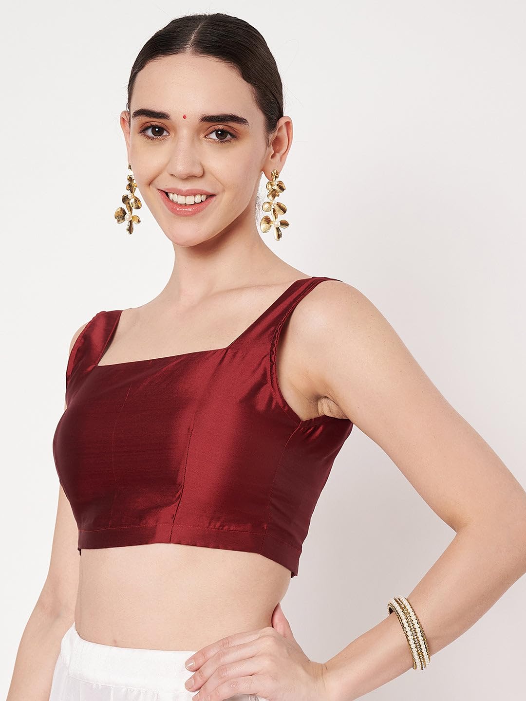studio rasa Women's Cotton Printed V-Neck Crop Top for Festive Wedding Party (TPWC62546XS_Maroon_X-Small) 1