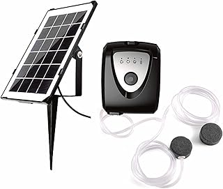 Jethrora Oxigenador de tanque de peixes de bomba de ar solar de 6V 3,5W com tubo de aquário duplo e pedra de bolha de ar para lagoa ao ar livre Aerador de bomba de oxigênio recarregável para transpor