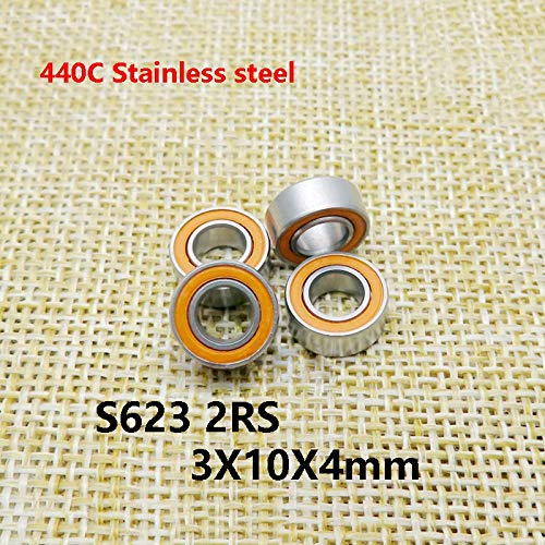 JEEFUSE 4PCS 440 Stainless Steel Hybrid Ceramic Ball Bearings S623 2RS 3x10x4mm for Fishing Gear Bearing Reel Bearing