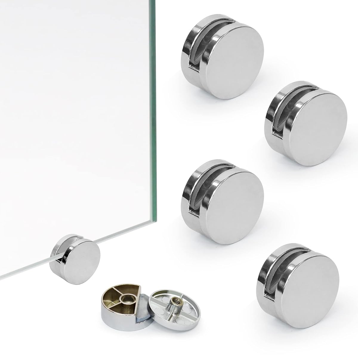 Round Glass Wall Mounting Bracket Mirror Holder Clips - 8 Pcs Fix Kit Set