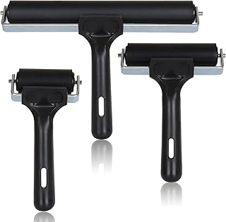 Printmaking Brayers - 3 Pack Mihao Premium Brayer Rollers for Crafting, Hard Rubber Roller Brayers, Vinyl Roller Ink Paint Brush for Wallpapers Stamping Gluing Application