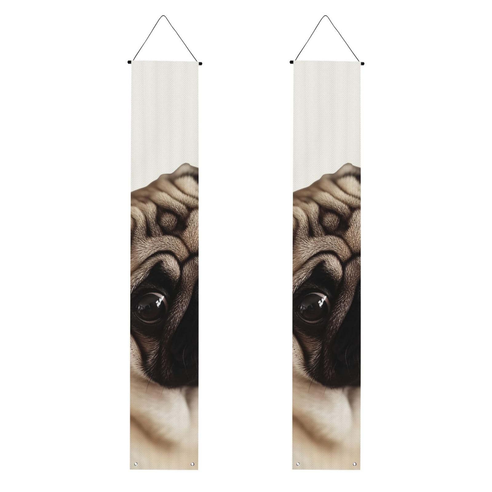 Pug Dog Porch Banner 2PCS, Summer Hanging Flag Party Porch Sign Front Door Hanging Decorations for Indoor Outdoor Holiday Yard Decor Wall Backdrop 71 x 12 Inch