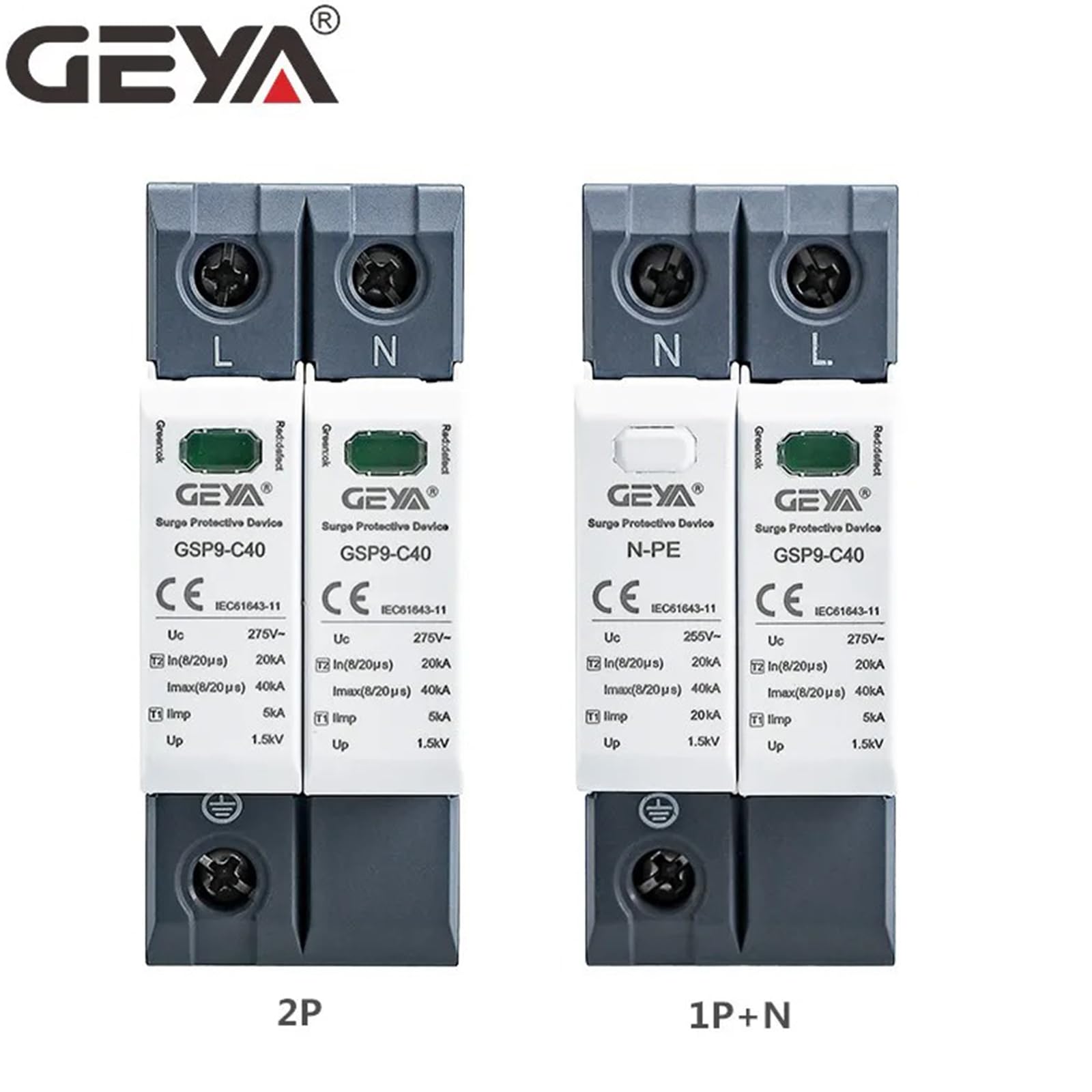 GEYA Protezione contro le sovratensioni SPD 20KA-40KA Guida DIN 1P+N AC275V