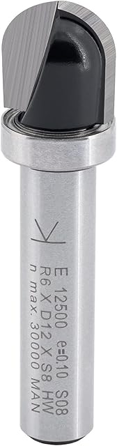 ENT 12500 Frez pilnik z węglików spiekanych, chwyt (S) 8 mm, promień (R) 6 mm, D 12 mm, NL 12 mm, SL 32 mm, z łożyskiem kulkowym, do obróbki drewna, frezarki górnowrzecionowej