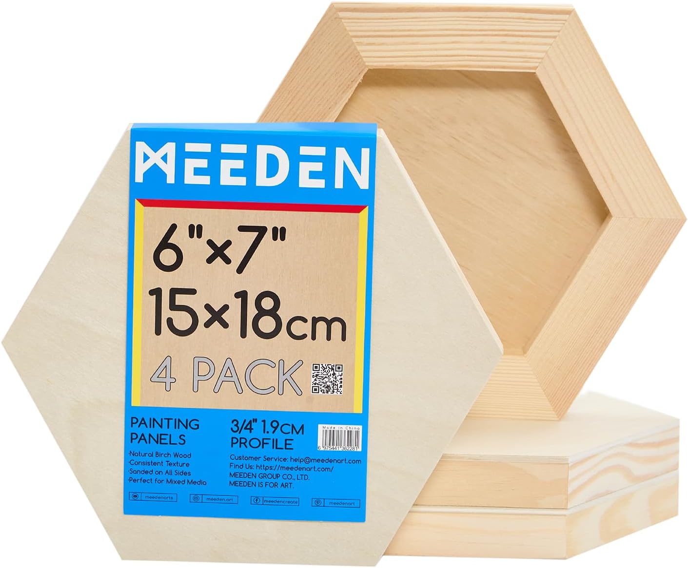 MEEDEN Hexagon Wood Canvas Panels: 3/4" Deep Wooden Canvas Panels - 4-Pack Cradled Wood Art Boards for Pouring Art, Crafts, Painting (10x11.6 inches)