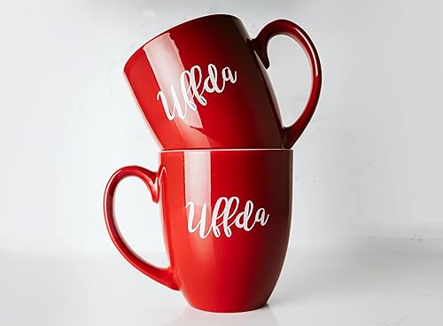 Miniatura 8 de Office Sign Company Taza de café Uffda  Taza de café divertida de Fargo, ND  Taza bistró roja de 16 onzas con tintas mejoradas permanentes  La mejor