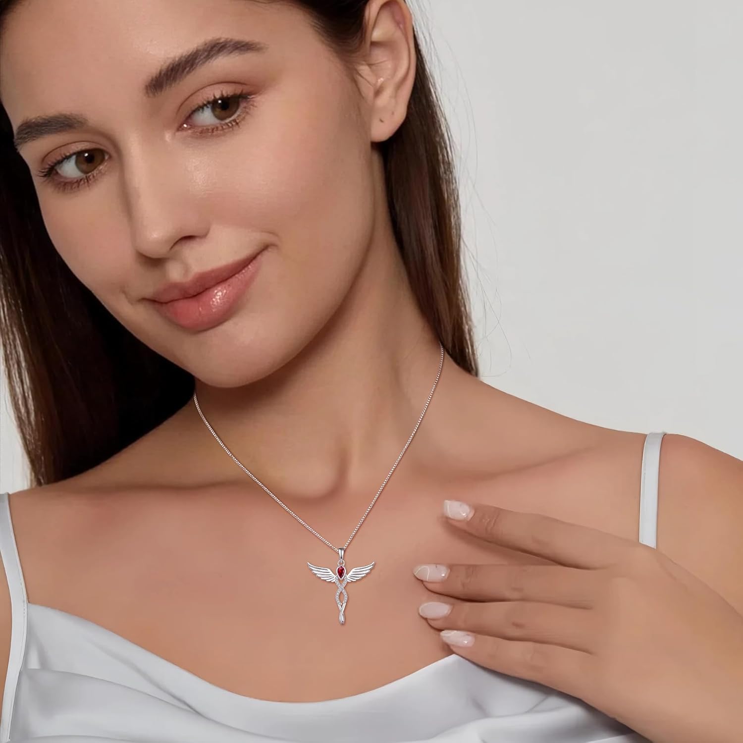 FJ Infinity Angel Wings Necklace 925 Sterling Silver Guardian Angel Necklace Birthstone Jewelry for Women - Image 2