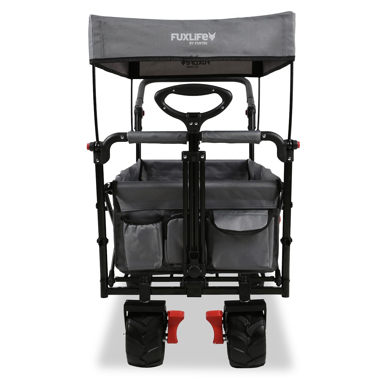 FUXLIFE Carrello da spiaggia FX-CTB800 Grigio - Carrello pieghevole per la spiaggia e il tempo libero - Interno imbottito - Tettuccio parasole - Ruote fuoristrada per sabbia e terreno