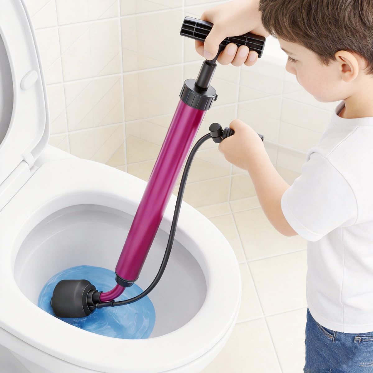 Manual Drain Unclogger with Adaptive Inflatable Plug, Fits NPS1.5~4.5" Pipes for Toilet/Sink/Bathtub, No Extra Accessories, Hand Pump Pressure & Washable, Lightweight Toilet Plunger & Drain Auger Tool
