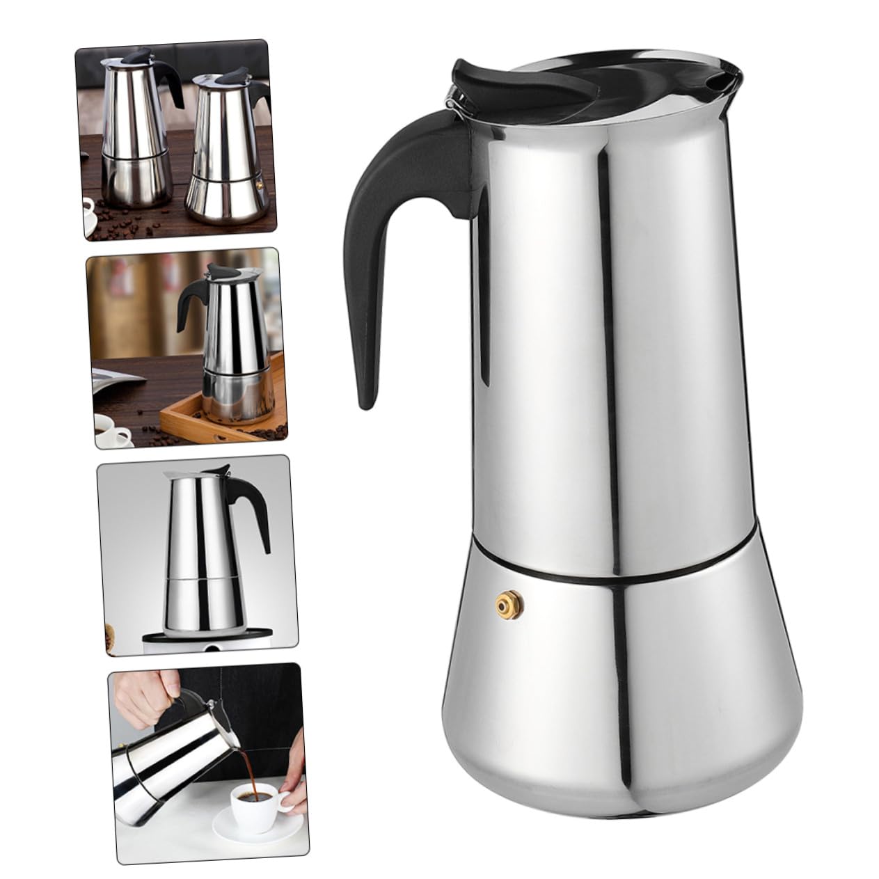 Cafetera Espresso de 300ml en Acero Inoxidable, Plata