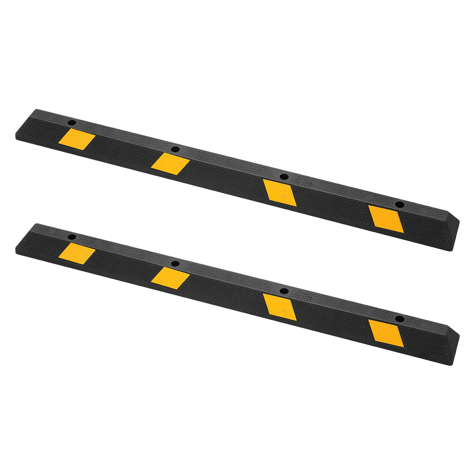 VEVOR Tope de Estacionamiento, 2 Unidades, 184 x 16 x 11 cm, Barrera de Estacionamiento de Goma con Bandas Reflectantes Brillantes, para Coches, Furgonetas y Camiones, Guía para Ruedas, Negro