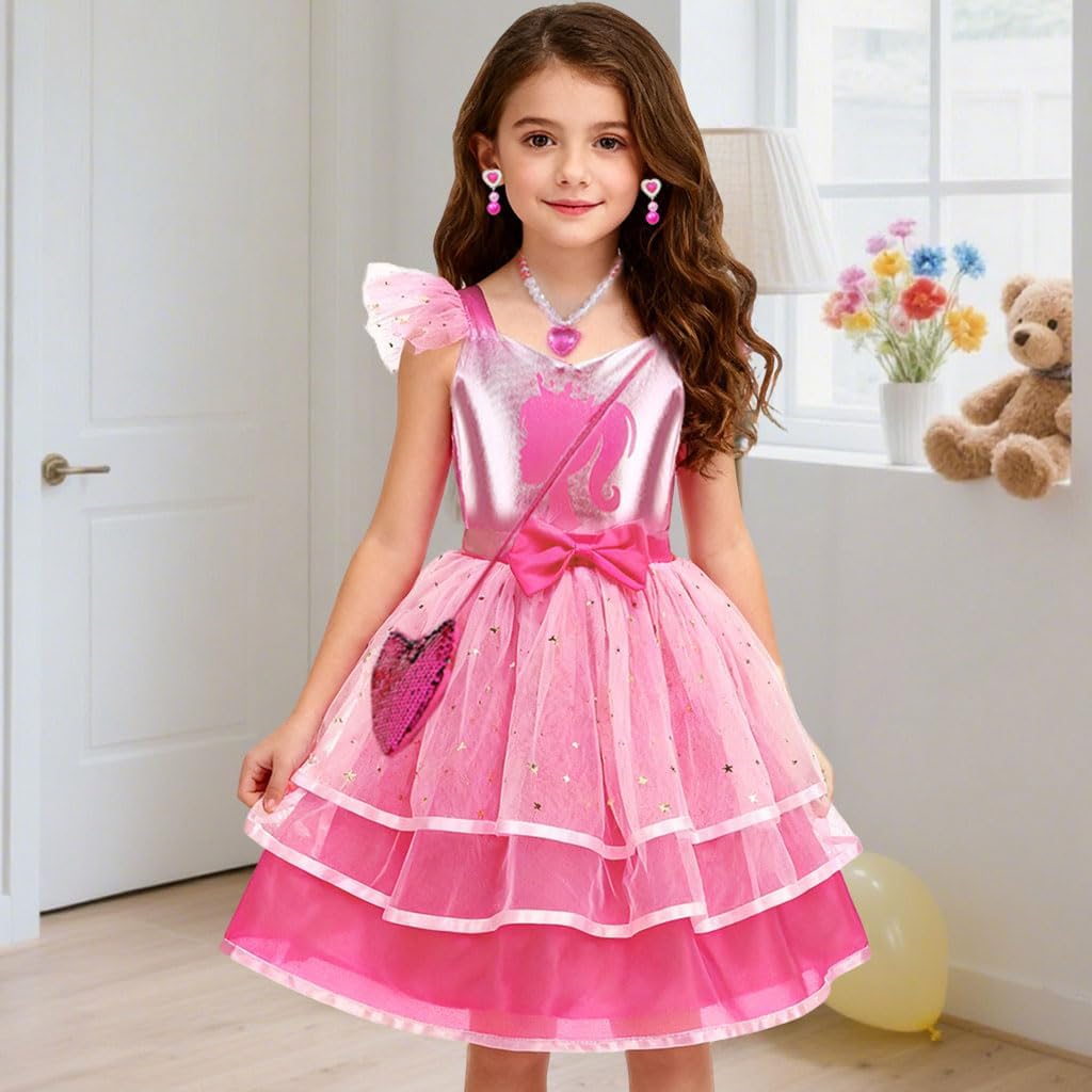 Pink Cosplay Costume for Girls Halloween Birthday Party Dress up Outfits with Accessories - Image 3