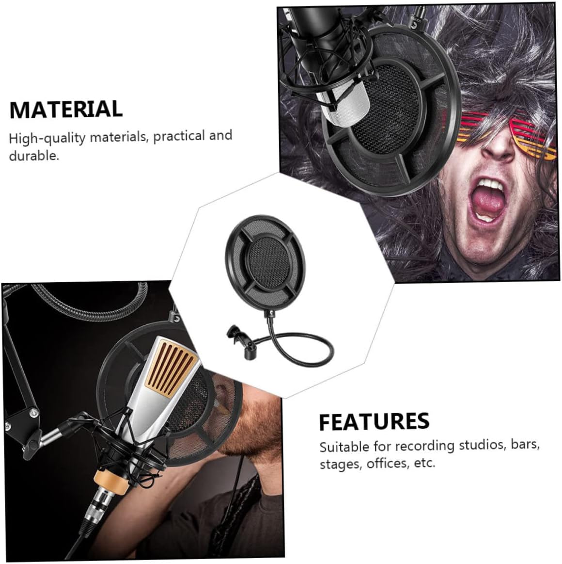 Mikinona Microphone Pop Filter Wind Screen Filter for Microphone Mic Shield Black