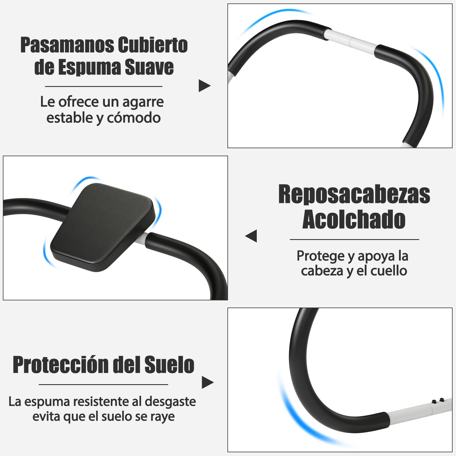 COSTWAY Entrenador de Fitness AB Trainer, Entrenador de Ejercicios de Fuerza Abdominales, Reposacabezas Acolchado