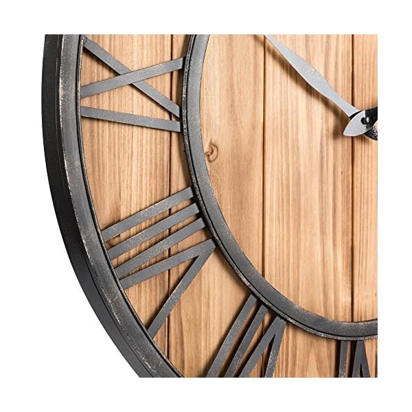 Oldtown farmhouse metal solid wood noiseless wall clock wood 24 inch  urban country home decor