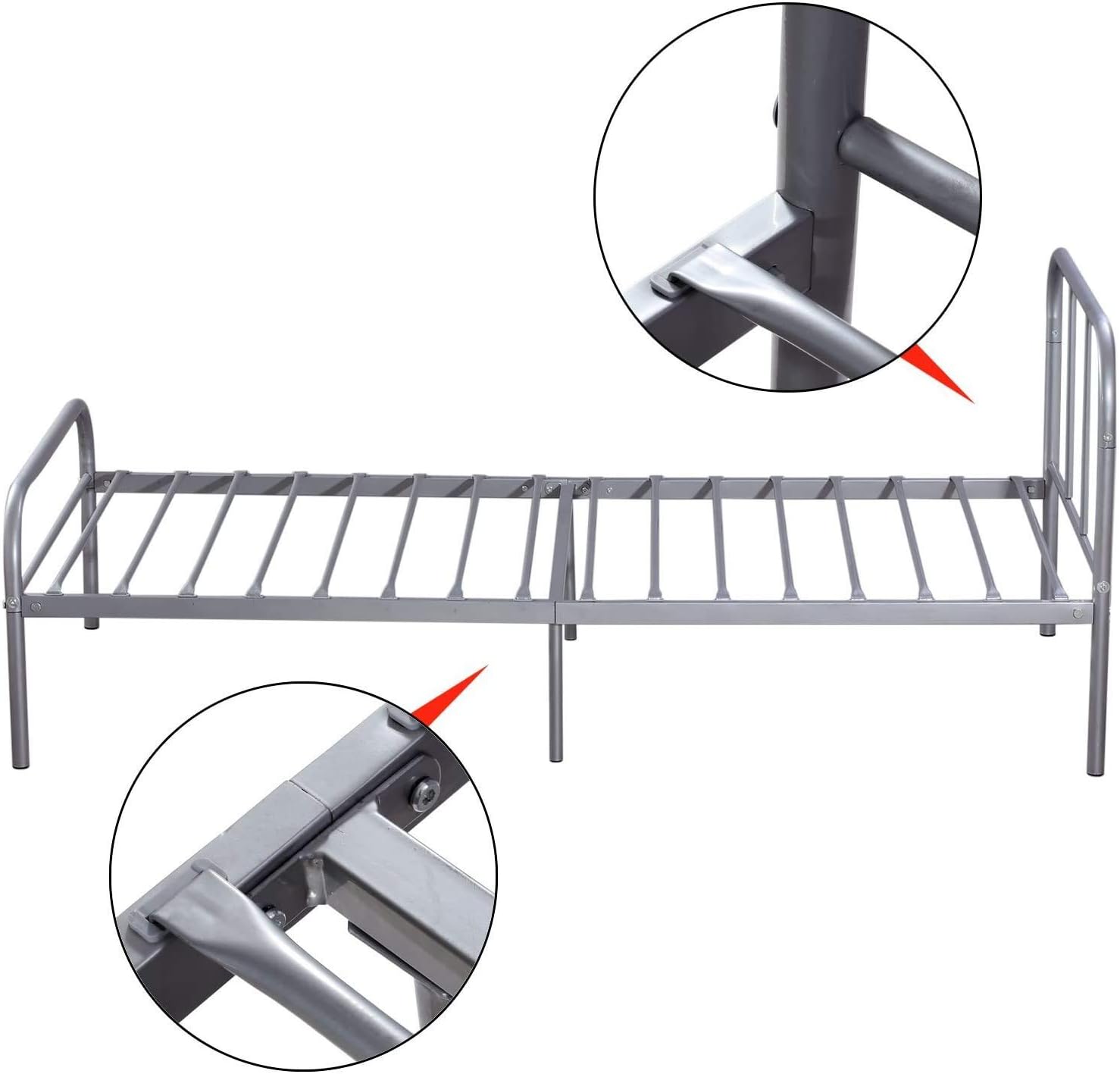 Voilamart Twin Metal Bed Frames Headboard and Footboard，Solid Sturdy Metal Slat， Single Bed with Storage,6 Legs Bed Frame Platform No Box Spring Needed,Twin Bed Frame Set for Kids (Silver)