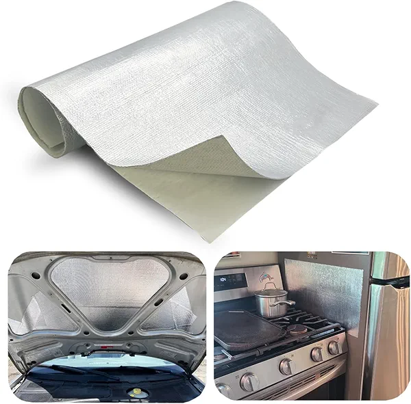 DEGEOBERLIN Aluminized Adhesive Backed heat shield tape 12'' X 47'' Thermal Barrier Blanket Mat 2000 Degrees High Temp Protection Material exhaust wrap