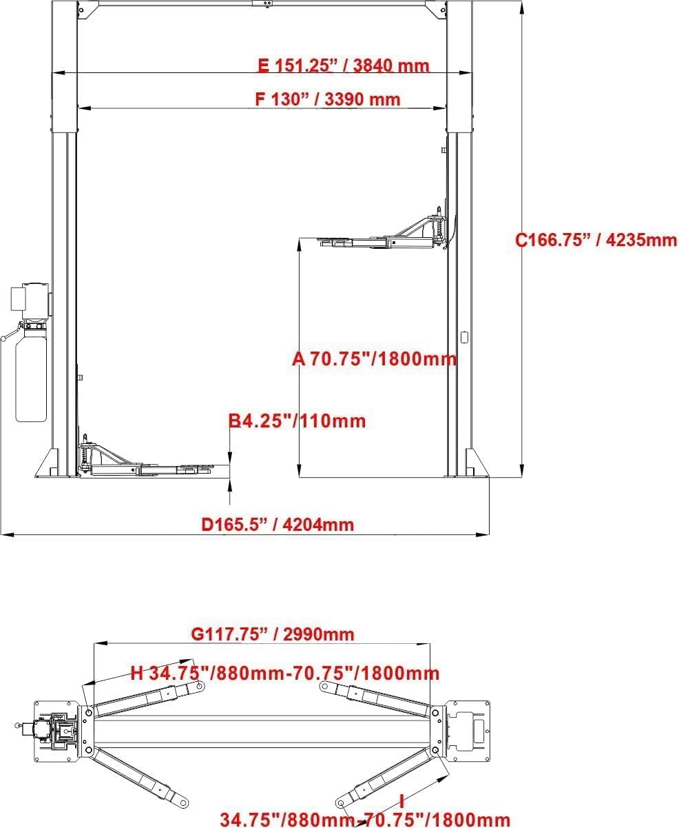 AK-M120 4HP 12000lbs Two Post Auto Lift 167”in Ultra High Free Shippping Auto Lift Car Lift Hoist Garage Shop Equipment(M120)