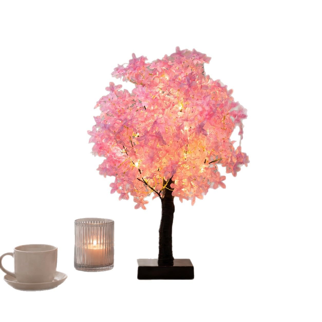 Luz nocturna de árbol rosa, lámpara ambiental de brillo suave para dormitorio, decoración romántica de mesa de cerezo, luz LED alimentada por USB para sala de estar, regalo para el día de San Valentín