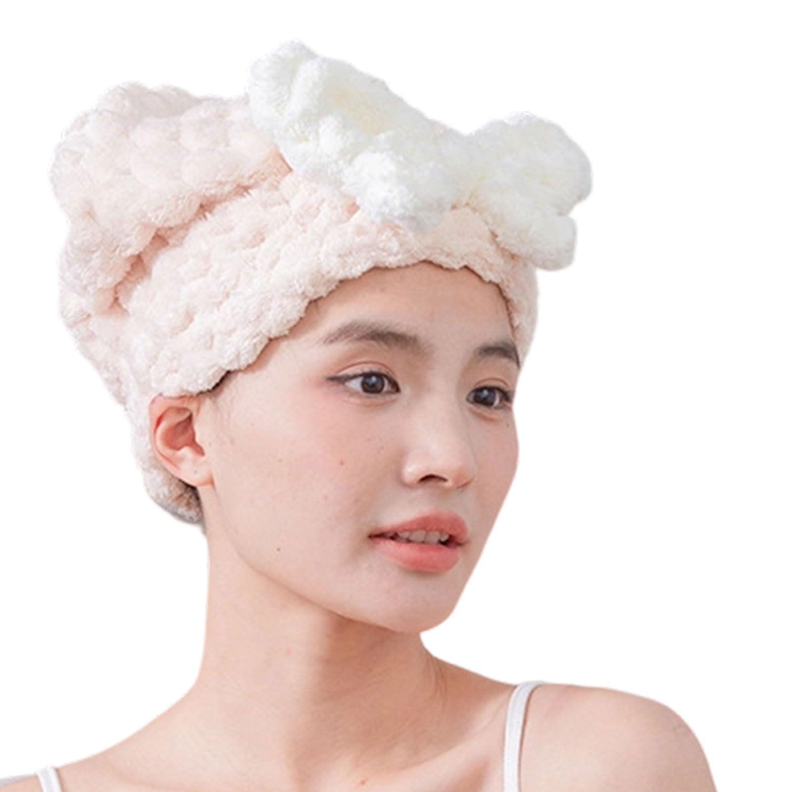 Tsophreniq Quick Dry Hair Drying Cap with Bowknot Super Absorbent Soft Fabric Hair Towel Wrap for After Bath Swimming Bath Towel Cap