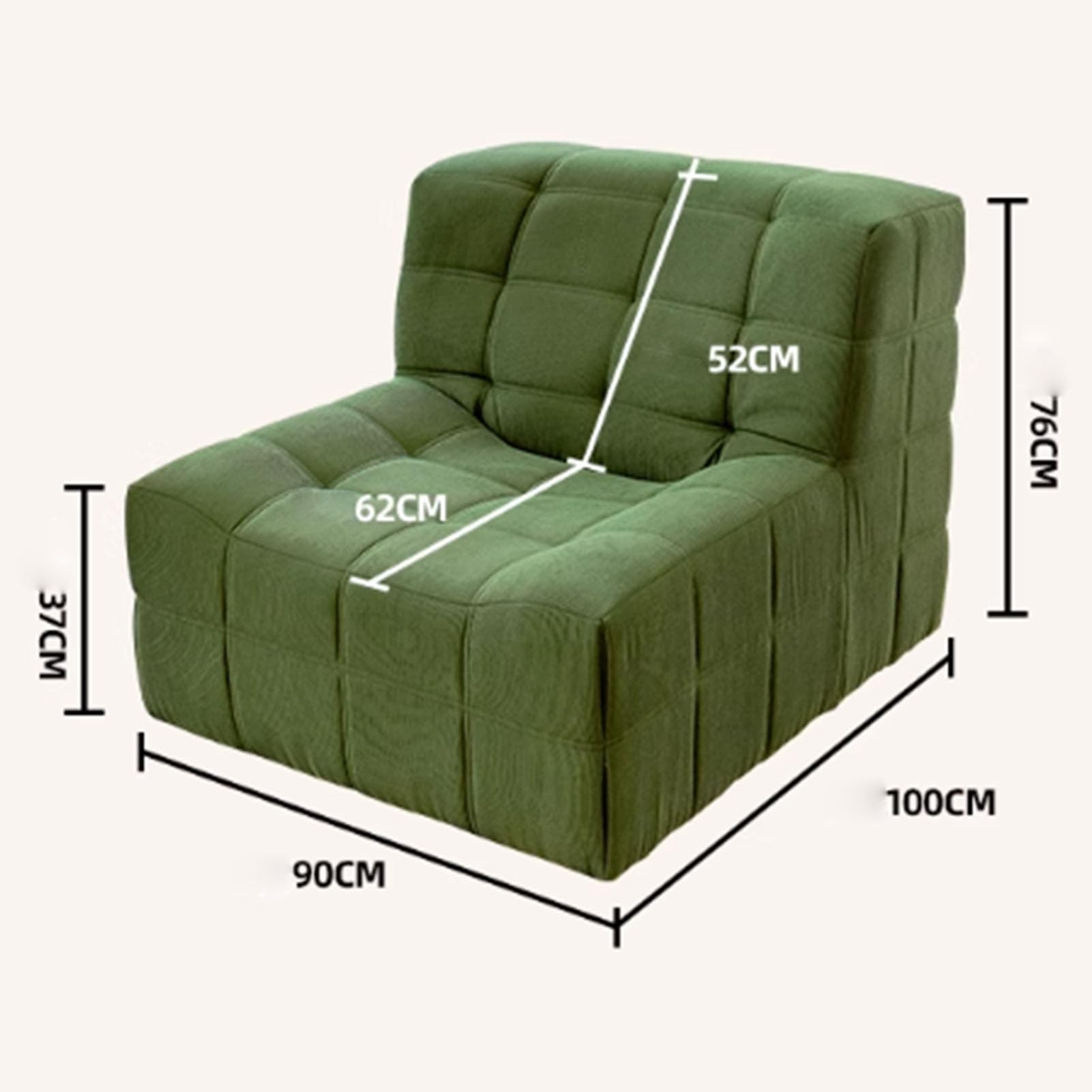 Lazy Floor Sofa für Wohnzimmer, Cord-Sofa ohne Armlehnen im Retro-Stil, dekoratives, gemütliches Sofa für den Innenbereich, Schaumstoff-Sofa-Akzentstuhl für Wohnzimmer, Schlafzimmer und Büro, Grün