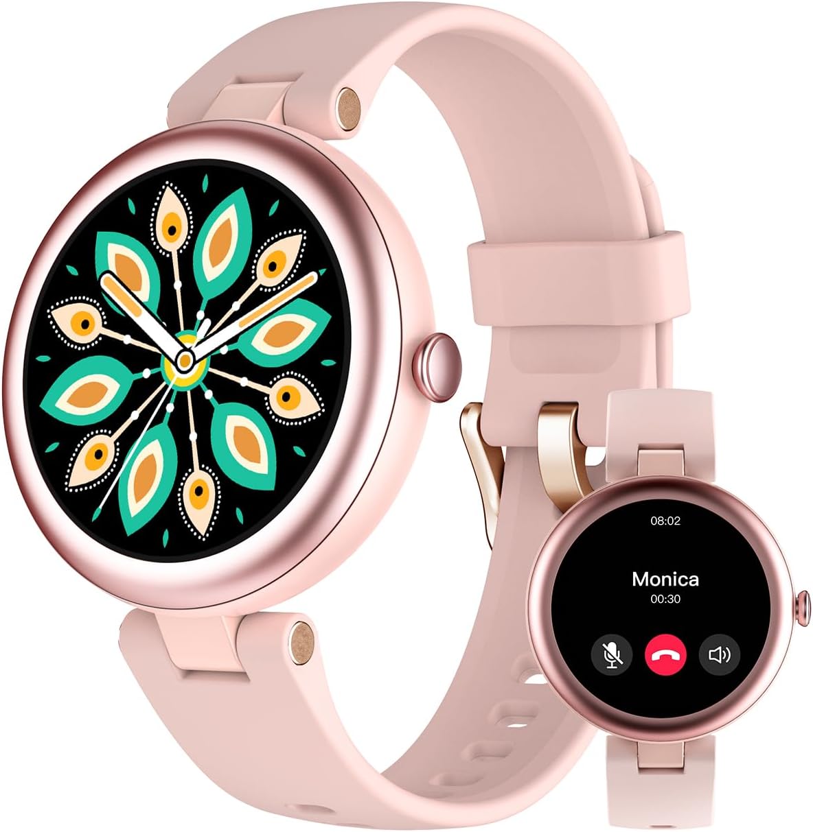 Smart Watches for Women (Make/Answer Calls) Compatible with iPhone/Android Phones, Slim Round Women's Watch Fitness Tracker with Heart Rate/Blood Oxygen Monitor Pedometer Waterproof Pink