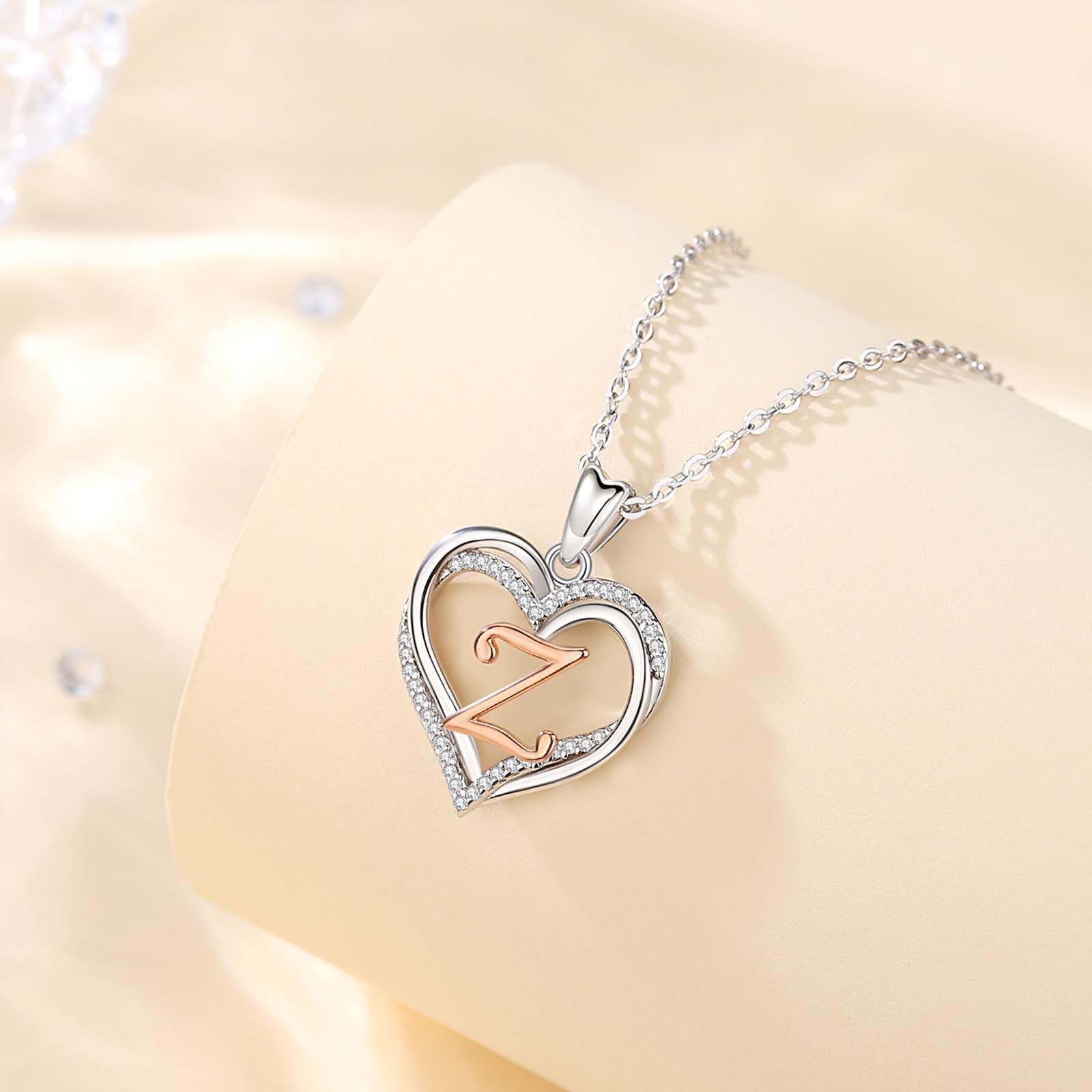 INFUSEU Collana con Ciondolo Cuore Lettera A-Z Alfabeto Capitale Gioielli Doppio Cuore Iniziale Senza Collo Cubic Zirconia CZ Regalo Donna Romantici, Catena da 20 Pollici