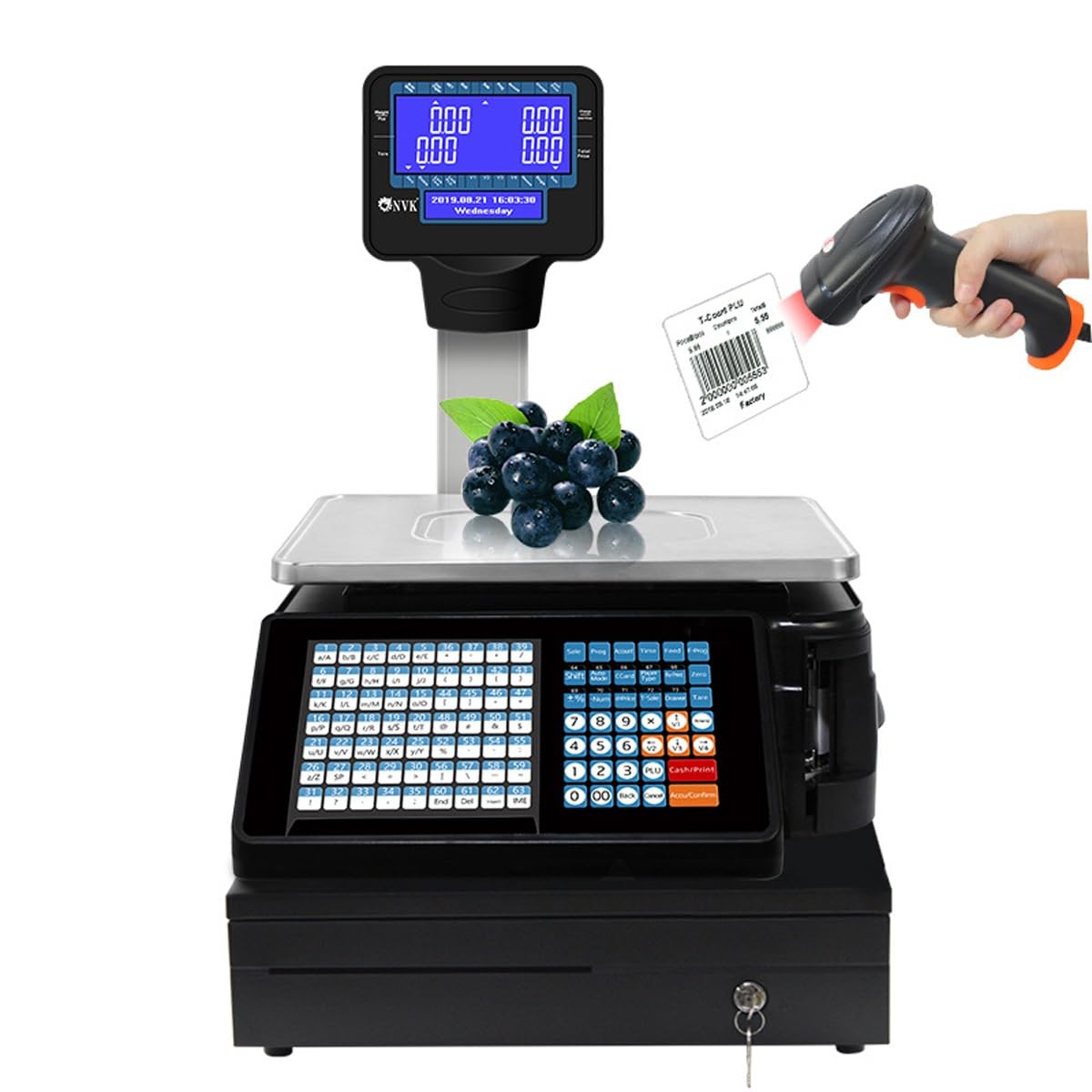 Balanza con Impresión De Etiquetas | Balanza Comercial con Cálculo De Precios E Impresora Térmica | Pantalla LCD | Capacidad De 30 Kg | para Tiendas De Alimentación