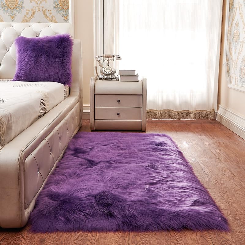 Tapis en peluche violet 80x180 cm antidérapant pour déco de chambre cocooning