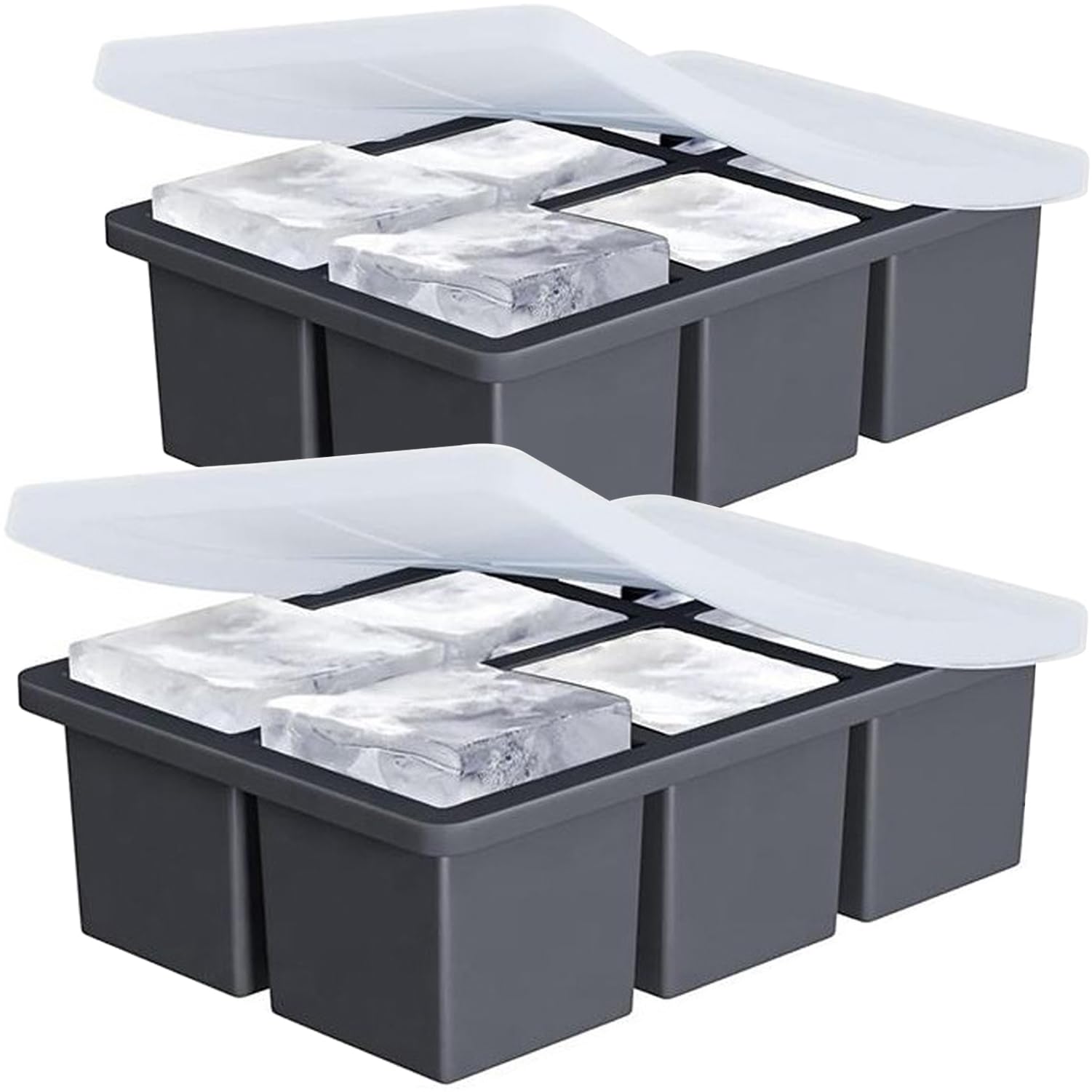 Bandeja grande para cubitos de hielo para whisky: rejilla de hielo cuadrada grande de 2 pulgadas, bandejas de hielo de silicona grandes, paquete de 2 bandejas de cubitos de hielo antiguas de silicona,