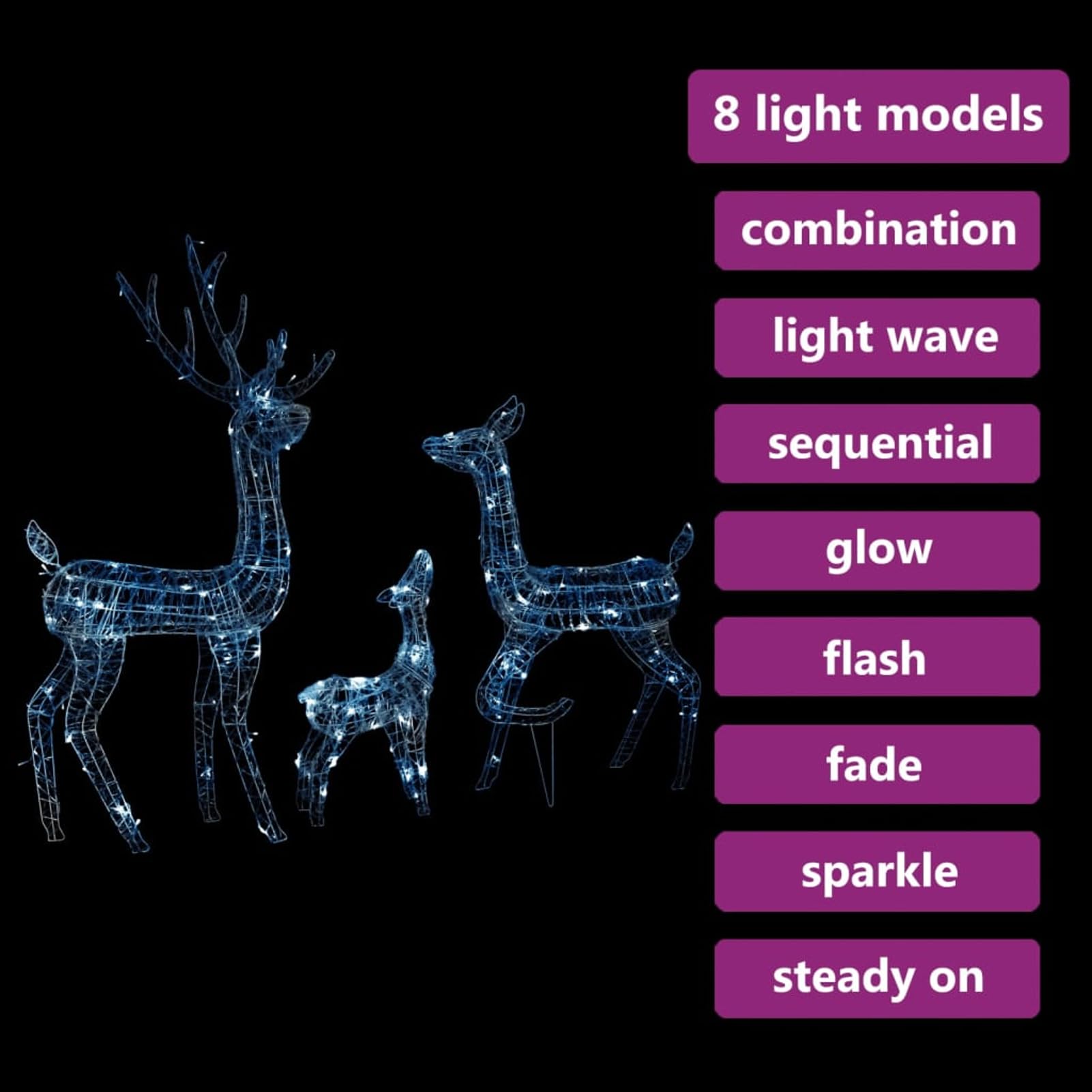 Gecheer LED-Rentier-Familie Weihnachtsdeko Acryl 300 LED Kaltweiß, Weihnachtsdekoration für Weihnachtsmarkt Festliche Eventdekoration Garten Rasen Terrasse Vorgarten Fassade329794