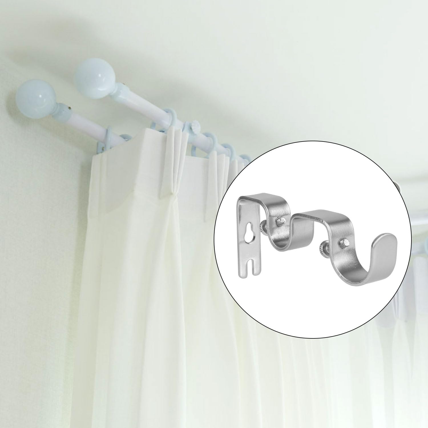 Qwertfeet Supporto per per tenda, 2 pezzi, ganci per aste per tende doppie, per tende da camera da letto