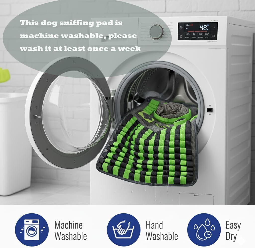 Snuffle Mat for Dogs, L Size Green Interactive Dog Sniffing Pad, Non-Slip Puzzle Toy for Medium Large Breeds, Washable Foraging Mat for Boredom Anxiety Relief