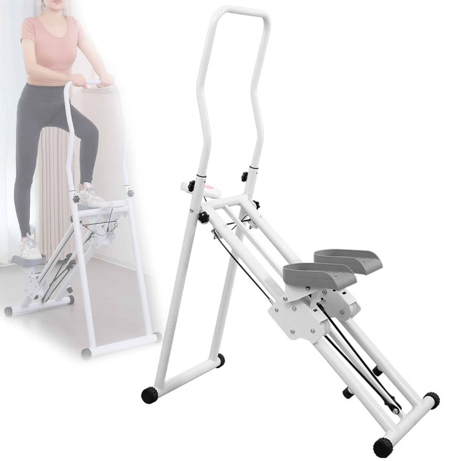 Stair Climber, Folding Steppers Machine, Exercise Workout Home Climbing Equipment with LCD Display and Handlebar Leg Trainer, Height Adjustable for Full Body Cardio Gym Fitness Mountaineering practice