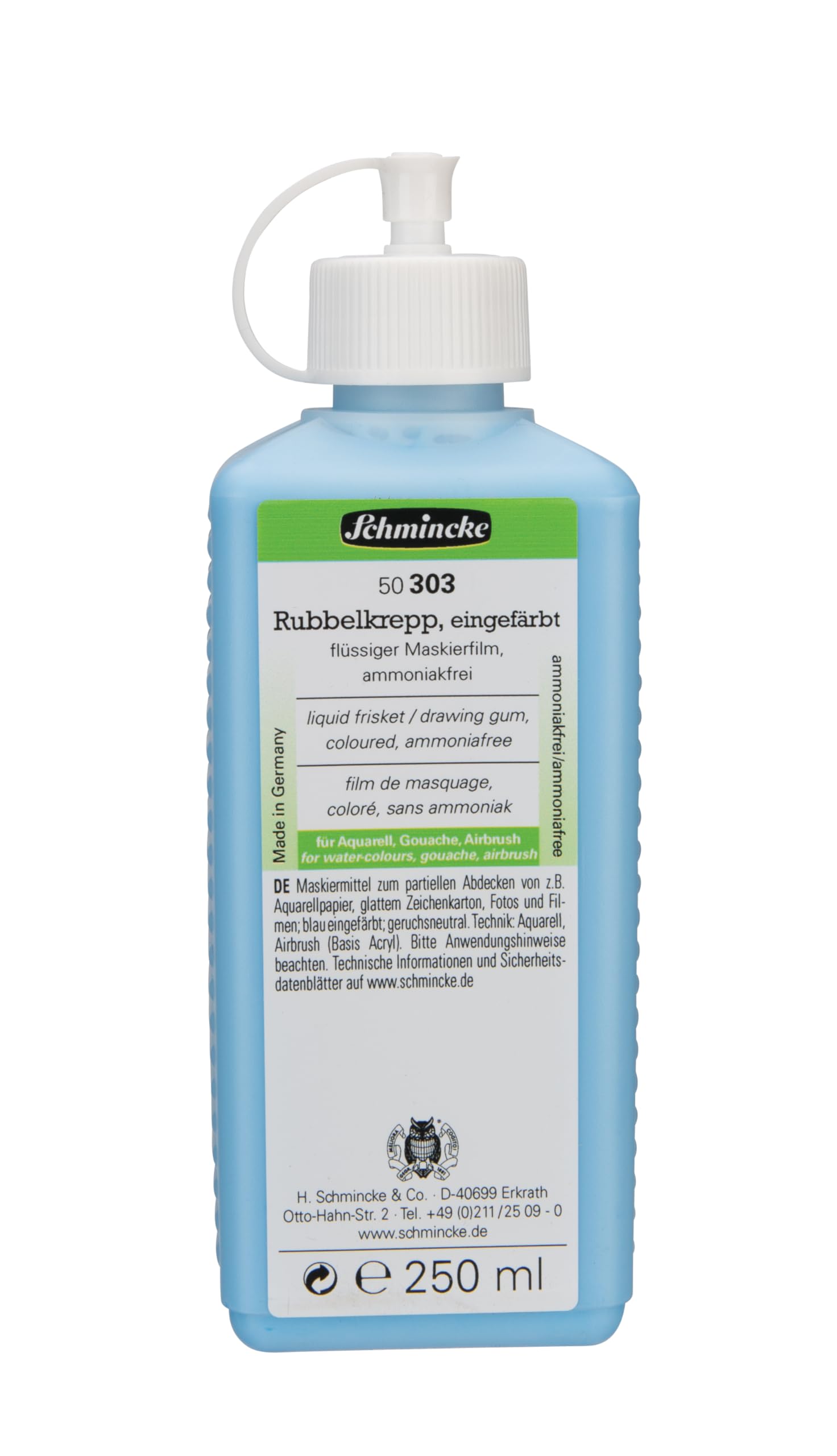 Schmincke - Rubbing crepe coloured, 100 ml, 50 303 055, blue masking fluid for covering areas on watercolour paper, smooth drawing cardboard, ammonia-free, glass bottle