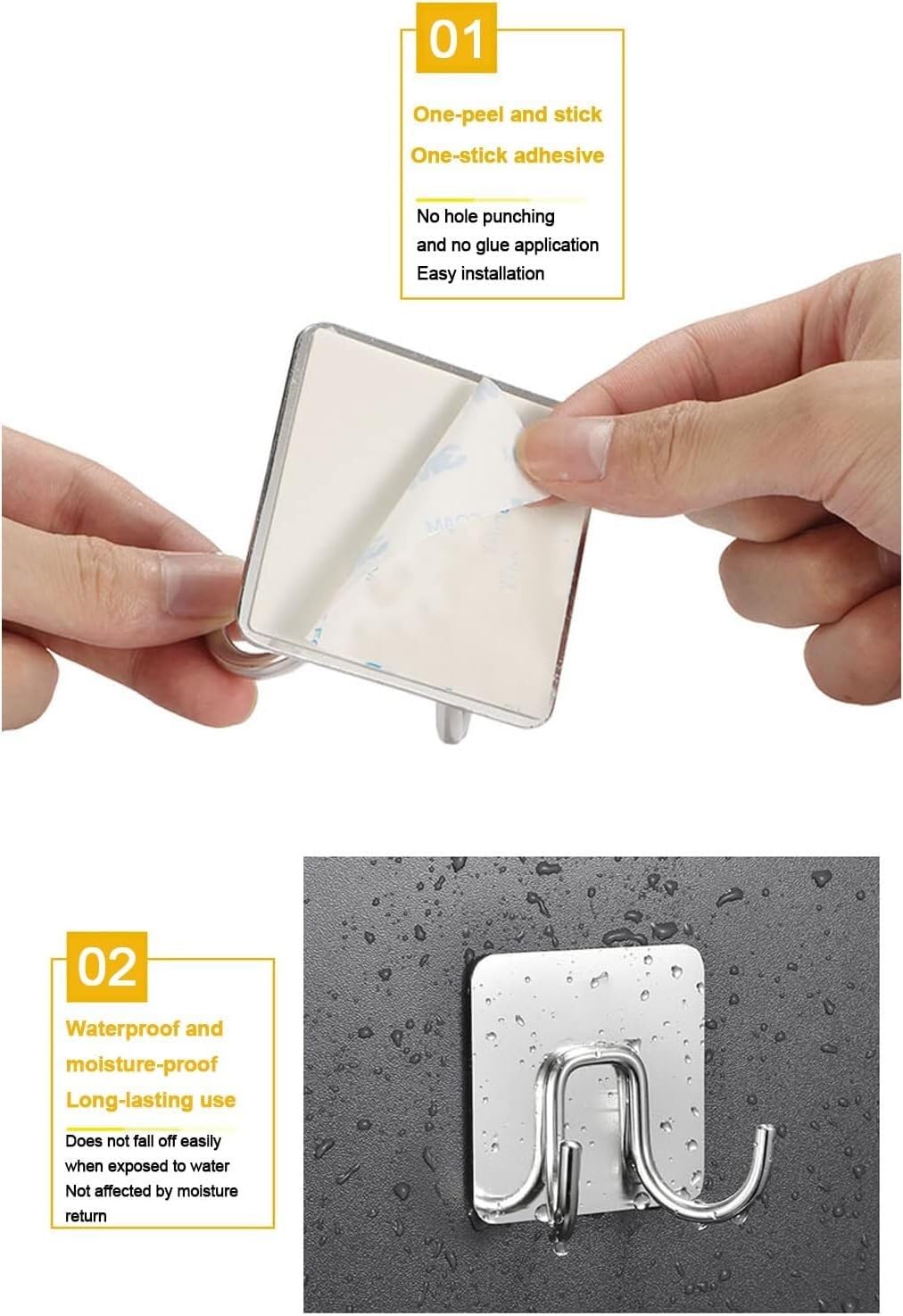 Ganchos para Abrigos, Ganchos para Perchas, Gancho Autoadhesivo de Acero Inoxidable 304 for Colgar Toallas de baño, Color Negro Mate, 3 Unidades(Silver,3pcs)