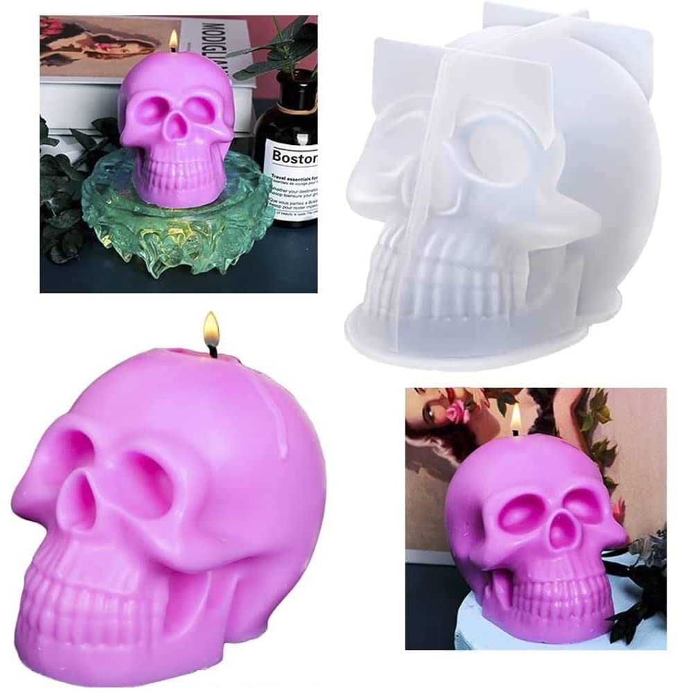 Vamotto Silicone Skull Molds for Resin, 3D Large Skull Shape Molds for Epoxy Resin,Skeleton Skull Decor Epoxy Resin Mold for Candle Making, Halloween Home Decor, Outdoor, Resin Casting Art Crafts