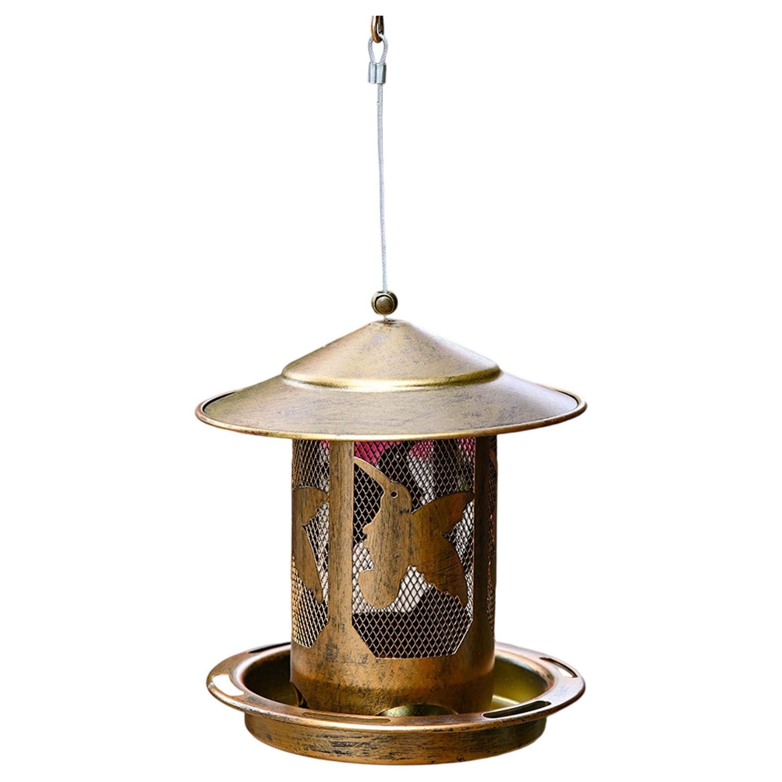 APGLSXY Squirrels Proof Outdoor Bird Feeder Metal Construction Feeding Ports Weatherproof Roof Design for Finches Weatherproof Bird Feeder with Roof
