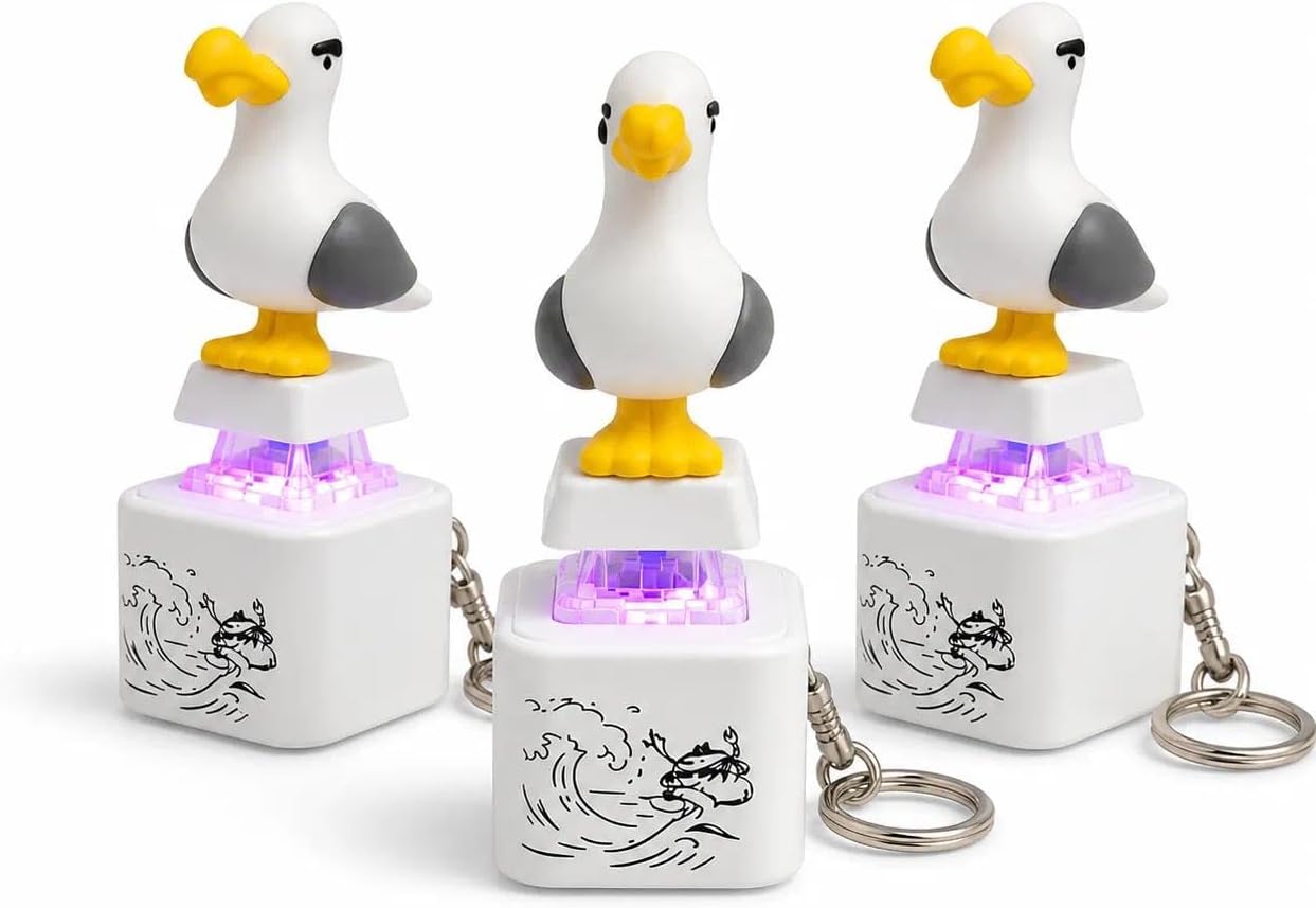 Seagull Mine Button Keychain, Rechargeable Keyboard Clicker with LED Light, ABS Fidget Keychain for Party Favors