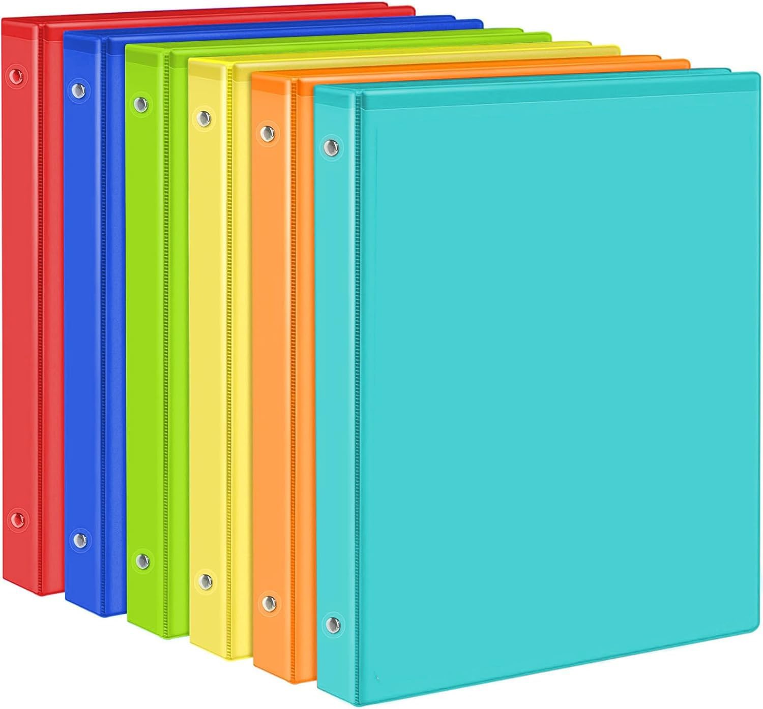 1 Inch Binders 3 Ring with 2 Interior Pockets, Holds 200 Sheets Letter Size Pape, Versatile Binders for Office Home School, Colored, 6 Pack