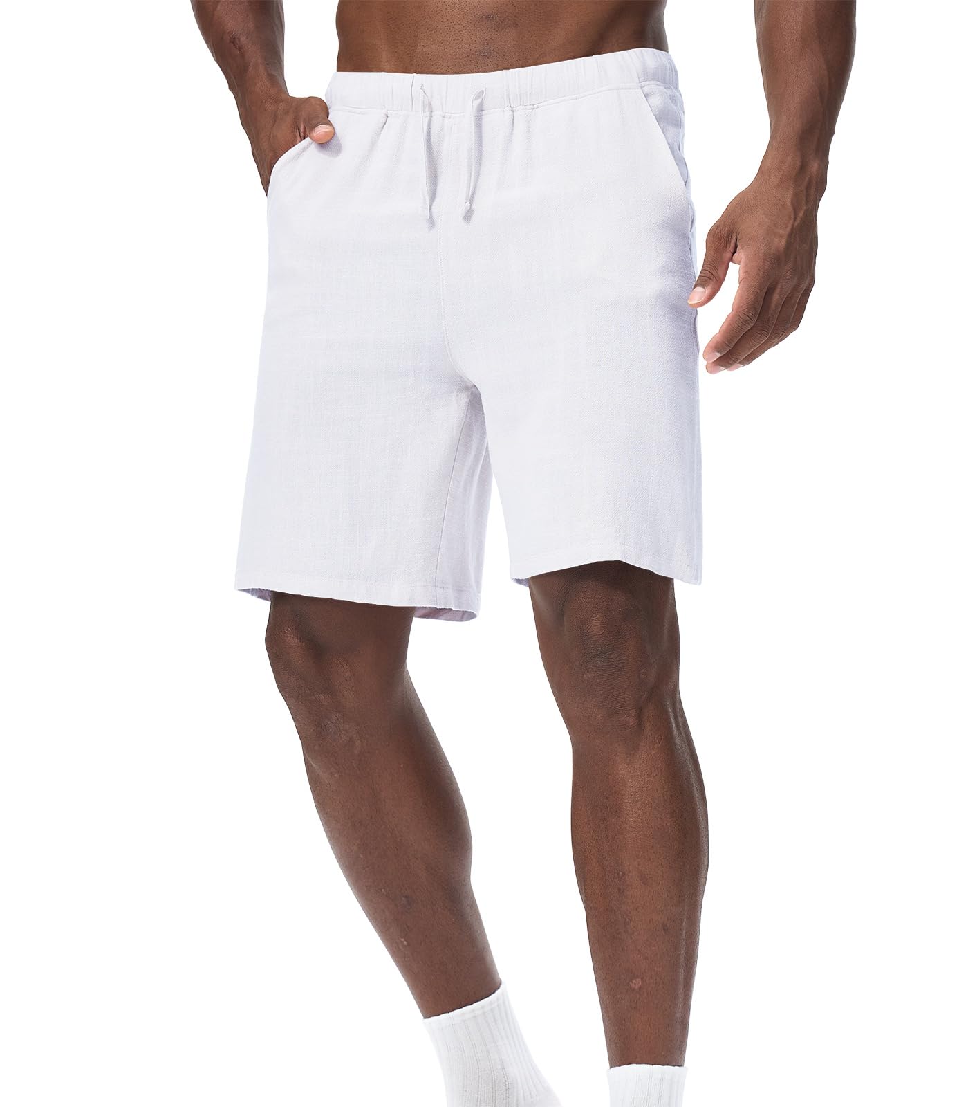Pantalones Cortos de Lino Hombre Bermudas Casuales Shorts Playa Verano