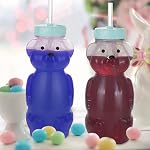 Honey Bear Coupes de paille, Bouteille de l'ours de jus Coupe de boisson longues Pailles avec 4 Paille flexible & Outils de nettoyage, 8-Ounce Bouteilles de thérapie pour la parole et l'alimentation, de qualité alimentaire & BPA Gratuit paquet de 2