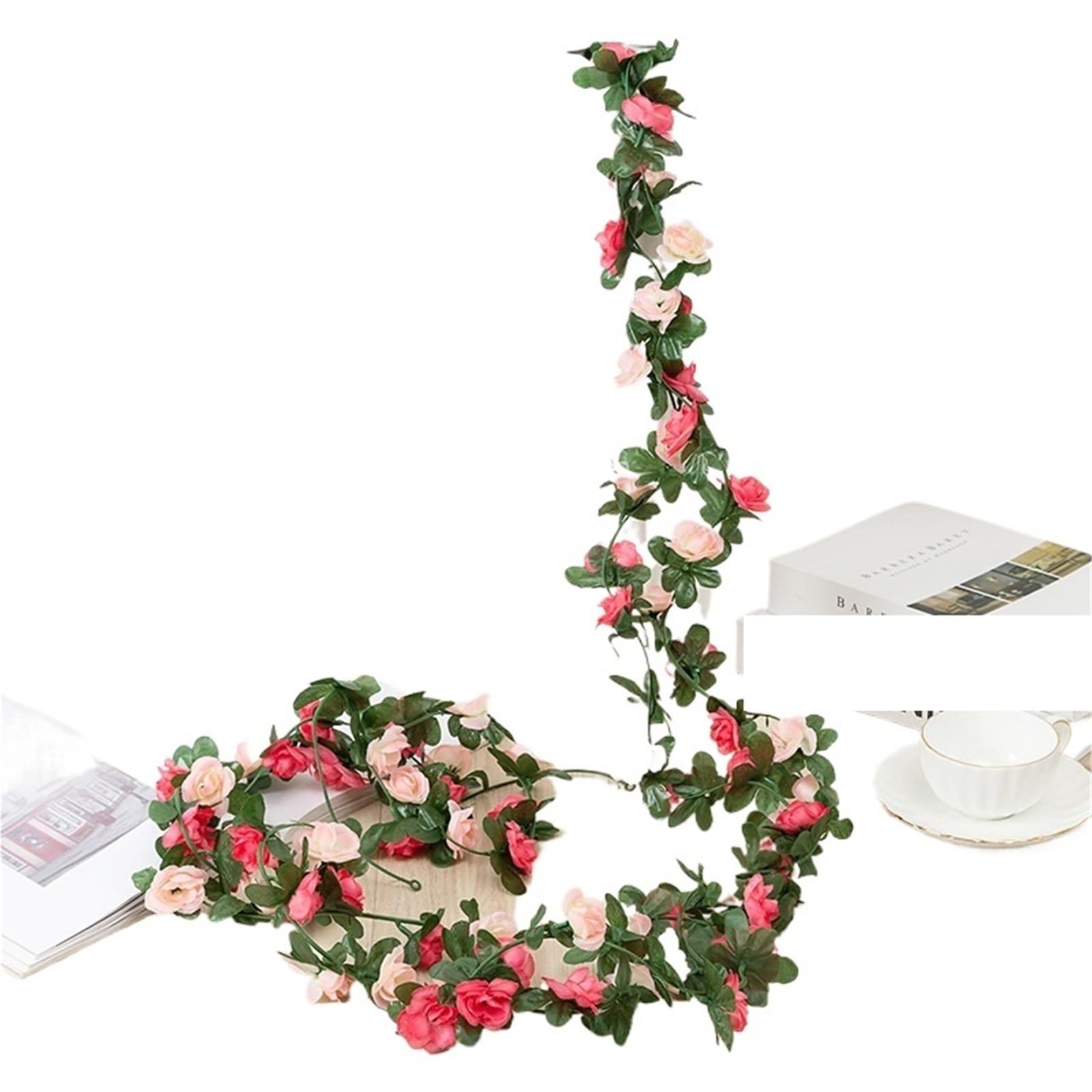 LuoAXINN Artificial Rose Vine 2pcs 2.2m 45heads Fake Rose Vine