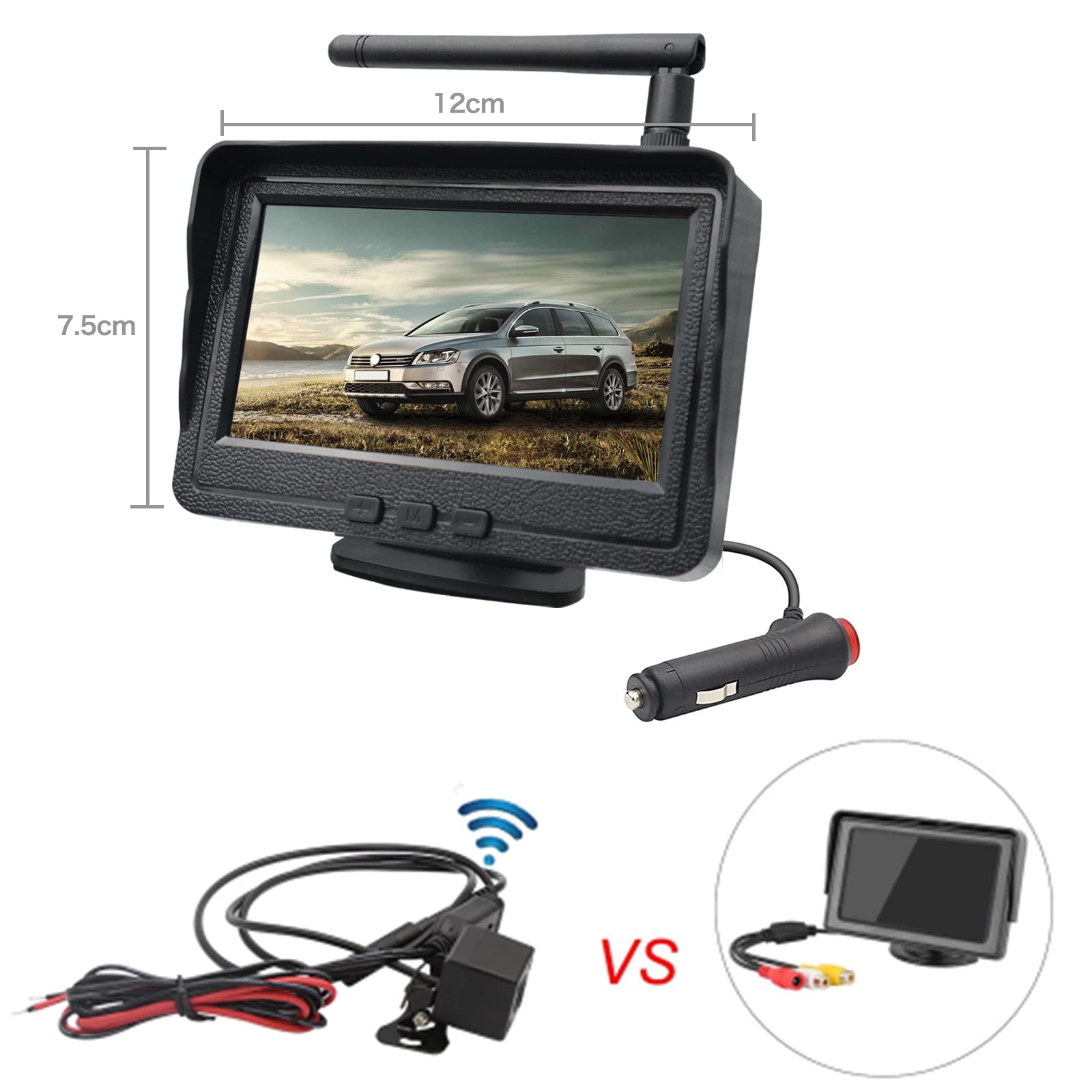 OBEST Kit Cámara Trasera Inalámbrica WiFi con Monitor 4,3 Pulgadas | Camara Marcha Atrás IP67 Resistente al Agua + TFT Monitor Set
