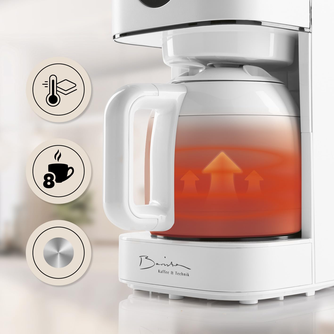 Barista Cafetera de filtro con jarra térmica, máquina de filtro con pantalla táctil y función de temporizador, cafetera con filtro permanente y 900 W, depósito de agua de 1,25 litros para 8 tazas de