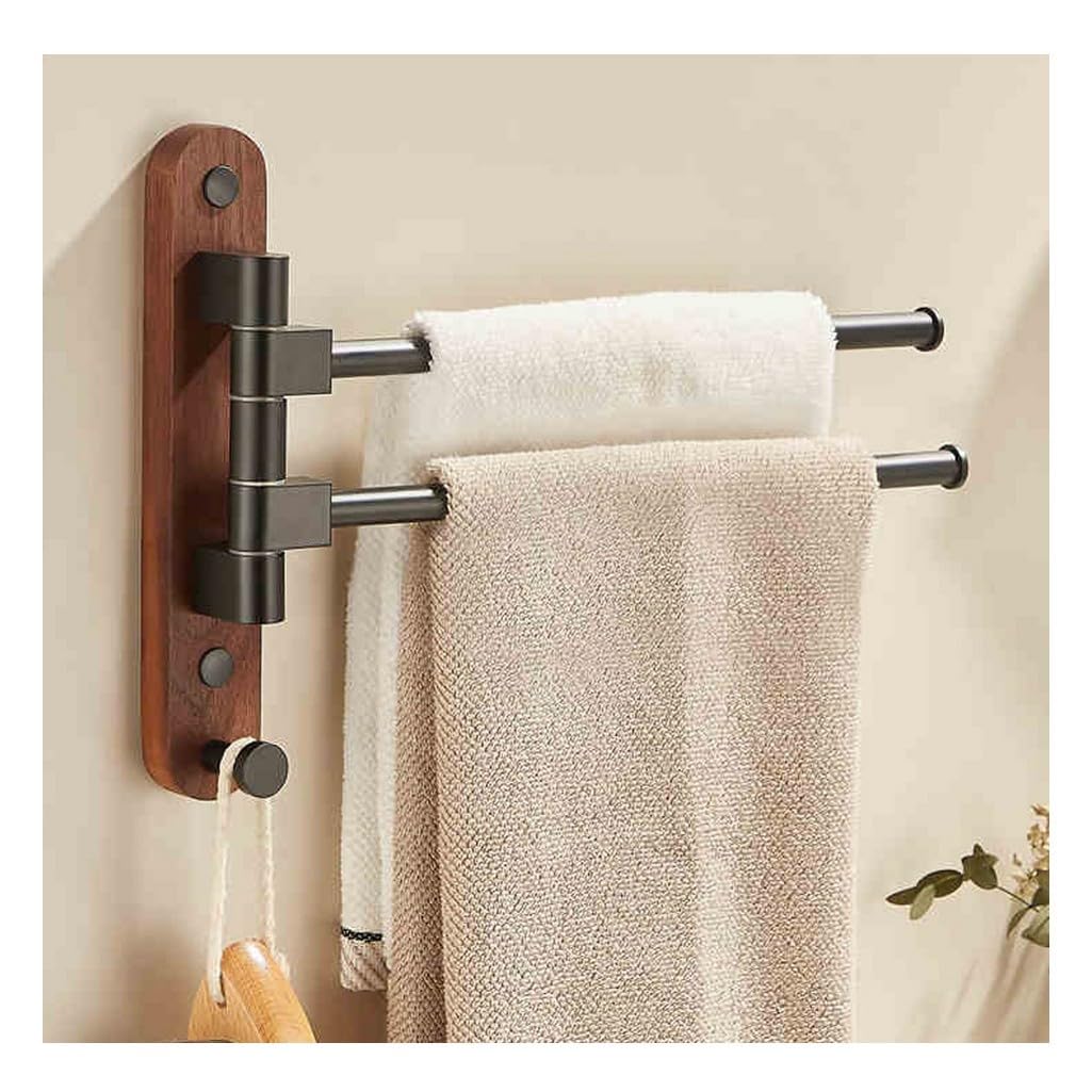 LMYSXAOZ Walnut Wood Swivel Towel Rack Bar for Bathroom, Retro Wall Mounted Widen Folding Arm Swing Out Hanger Holder Space Saving Laundry, Kitchen, Outdoor 2Bar