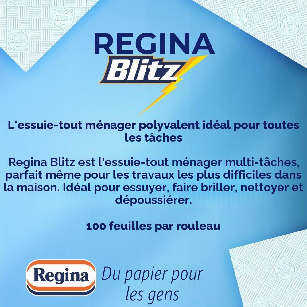 Regina Serviette de ménage Blitz, 560 grandes feuilles, résistance à trois couches, 8 rouleaux